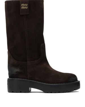 Miu Miu Suede Ankle Boots - Black