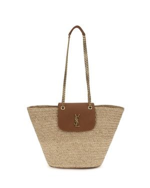 Saint Laurent Manon Raffia Shoulder Bag Maple Sugar/Brick - Natural