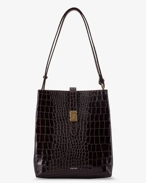Soeur Bello Leather Shoulder Bag With Croco Effect - Black