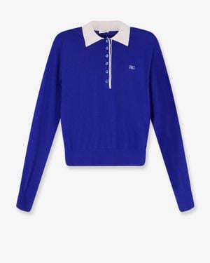 Celine Cashmere And Silk Polo Shirt With Logo Embroidery On The Front - Blue