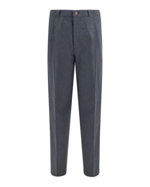 Brunello Cucinelli Virgin Wool Canvas Trousers Antracite - Blue