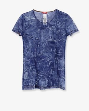 DIESEL Kasia T-Shirt With Denim Print - Blue