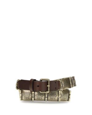 Etro Engraved Metal And Leather Belt - Brown