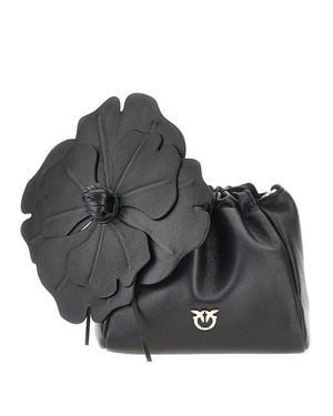 Pinko Nappa Leather Bucket Bag With Flower - Gray