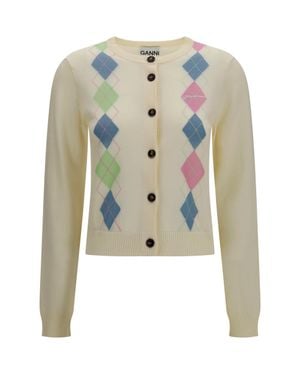 Ganni Diamond-Pattern Cardigan - White