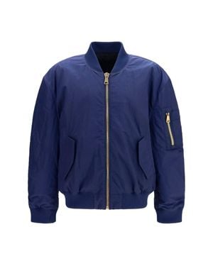 Balmain Nylon Bomber Jacket With Embroidered Back Logo - Blue