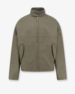 Bottega Veneta Cotton Jacket With Intrecciato Leather Detail - Green