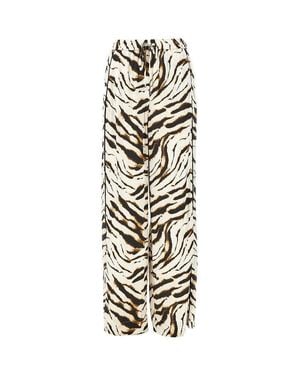 Ganni Satin Pants With Zebra-Striped Print - White