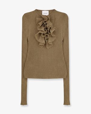 Nude Ribbed Cotton-Blend Jumper - Natural