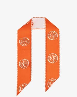 Tory Burch Medallion Logo Ribbon Silk Tie - Orange