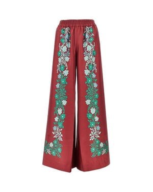 La DoubleJ Printed Silk Palazzo Trousers - Red