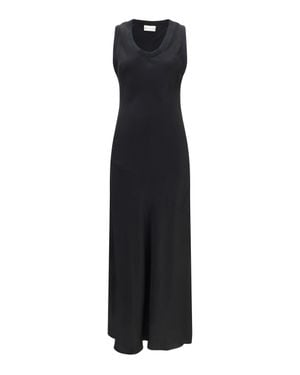 Ami Paris Sleeveless Long Fluid Satin Dress - Black