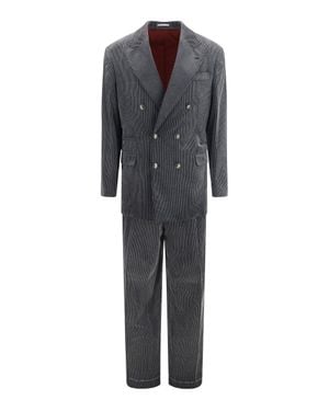 Brunello Cucinelli Ribbed Double-Breasted Suit - Gray