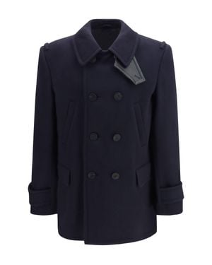 Burberry Wool Cashmere Pea Coat - Blue