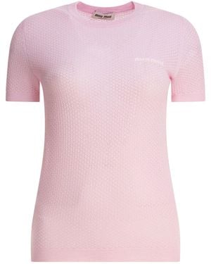 Miu Miu Crew-Neck Jumper With Logo - Pink