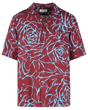 Dries Van Noten 'Carltone' Burgundy And Light Viscose Shirt - Red