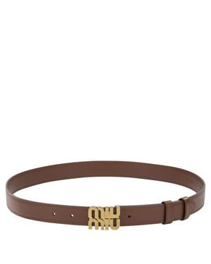 Miu Miu Leather Belt With Logo - Brown