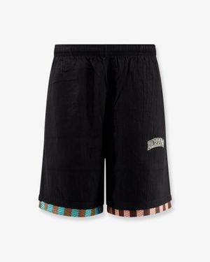 Barrow Viscose Blend Bermuda Shorts With Logo Print - Black