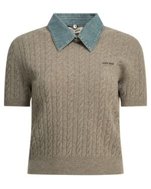 Miu Miu Cashmere And Silk Polo Shirt - Grey