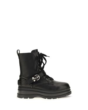 Pinko Eva Lace-Up Leather Ankle Boots - Black