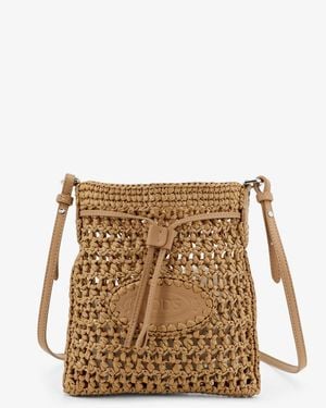 Tod's Bucket Bag With Crochet Motif, Raffia - Brown