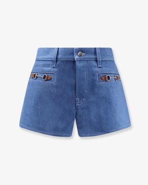 Gucci Cotton Shorts With Frontal Iconic Horsebits - Blue