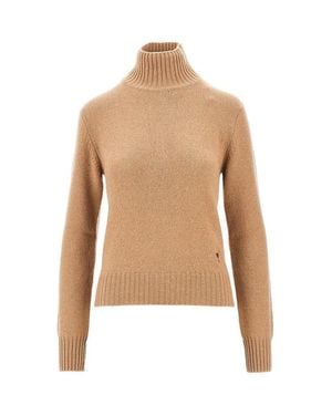 Ami Paris Cashmere Standing Collar Sweater - Natural