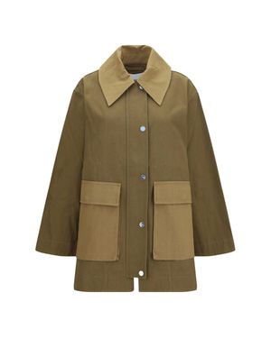 Ganni Oversized Cotton Jacket Military - Green