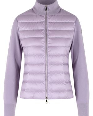 Moncler Padded Virgin Wool Cardigan With Lilac Zip - Purple