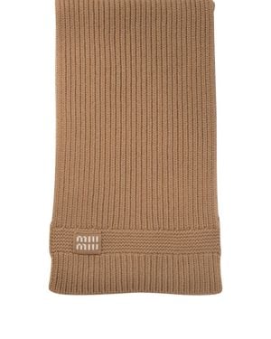 Miu Miu Wool And Cashmere Scarf With Logo - Brown