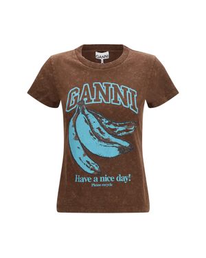Ganni Banana Cotton T-Shirt - Brown
