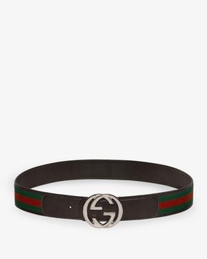 Gucci Web Fabric And Leather Belt - White