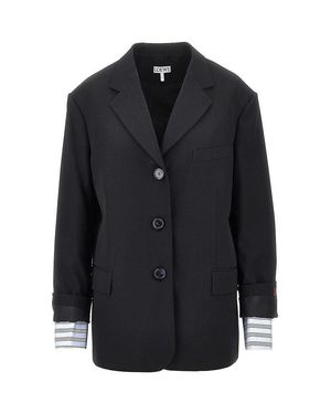 Loewe Single-Breasted Wool Jacket With Double Cuffs - Black