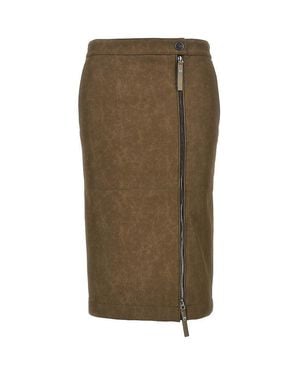 Pinko Faux Nubuck Leather Pencil Skirt - Green