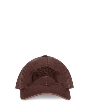 Ganni Cotton Baseball Cap Port Royale - Brown