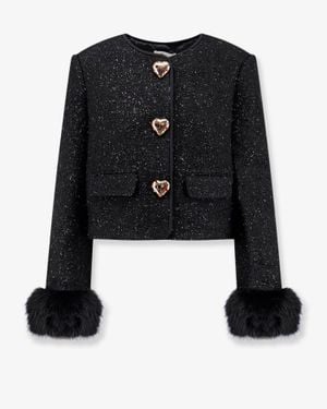 Self-Portrait Cropped Wool Blend Blazer - Black