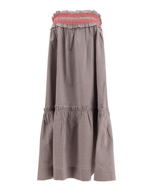 Ganni Checked Cotton Skirt With Gathered Waist - Brown