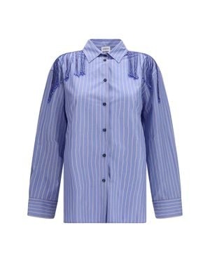 ANDAMANE Miley Fringed Oversized Shirt - Blue