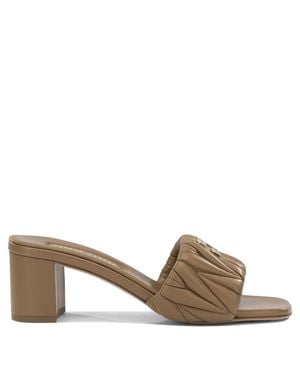 Miu Miu Matelassé Leather Heeled Sandals - Brown