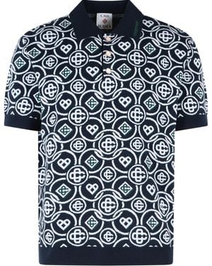 CASABLANCA 'Cc Monogram' Cotton Polo Shirt - Blue