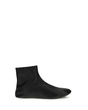 The Row Leather Ankle Boots - White