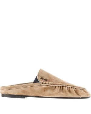 Saint Laurent Le Loafer Suede Mules - Natural