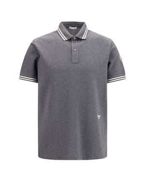 Moncler Cotton Piqué Polo With Striped Trims - Grey