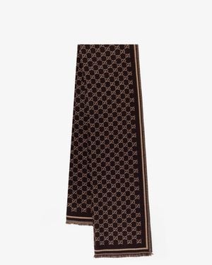 Gucci Wool Gg Scarf - Brown