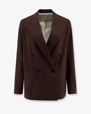 Alysi Double-Breasted Stretch Virgin Wool Blazer - Brown