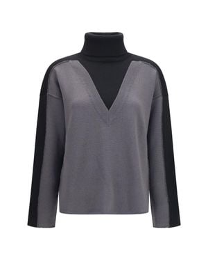 MM6 by Maison Margiela Two-Tone High-Neck Sweater-Dark - Grey