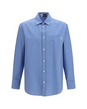 Loewe Textured Cotton Check Shirt - Blue