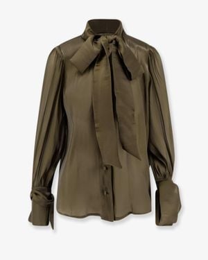 ACTUALEE Satin Shirt With Padded Shoulders - Green