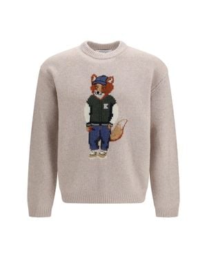 Maison Kitsuné Dressed Fox Wool-Blend Sweater - White