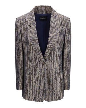 Giorgio Armani Single-Breasted Jacket Cchevron Jacquard Viscose - Grey